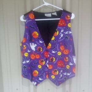 Women's Purple Halloween Vest Size XL Ghosts Pumpkins Black Cats Bats Size XL